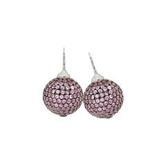 Pink Sapphires pave 18 Karat White Gold Earrings