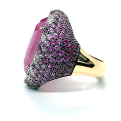 Pink Sapphires White Diamonds Rose Gold Pavé Cocktail Ring with Pear Doublette