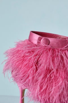 Pink satin and feather pump Manolo Blahnik