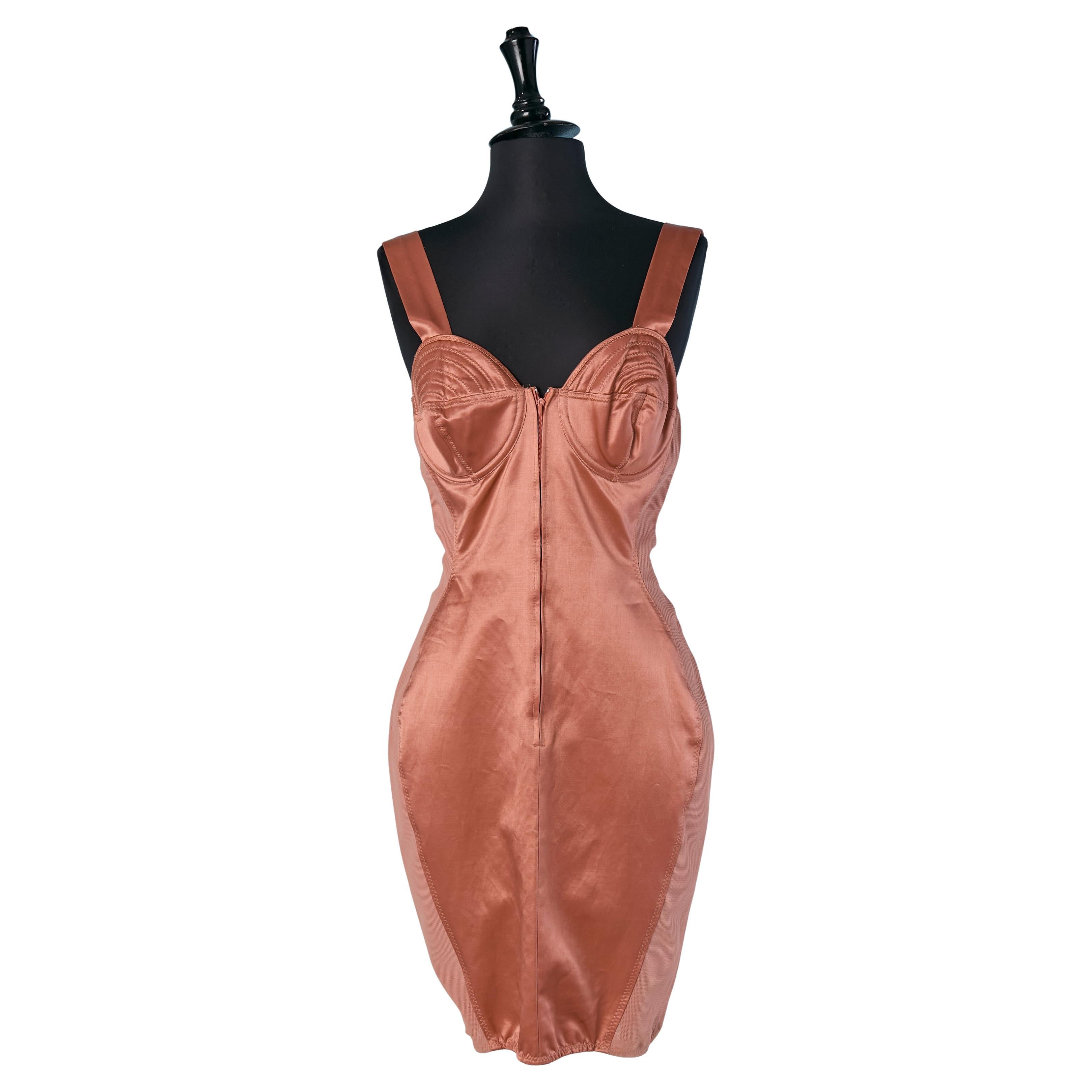 Pink satin and jersey lingerie dress with laces GAULTIER JUNIOR