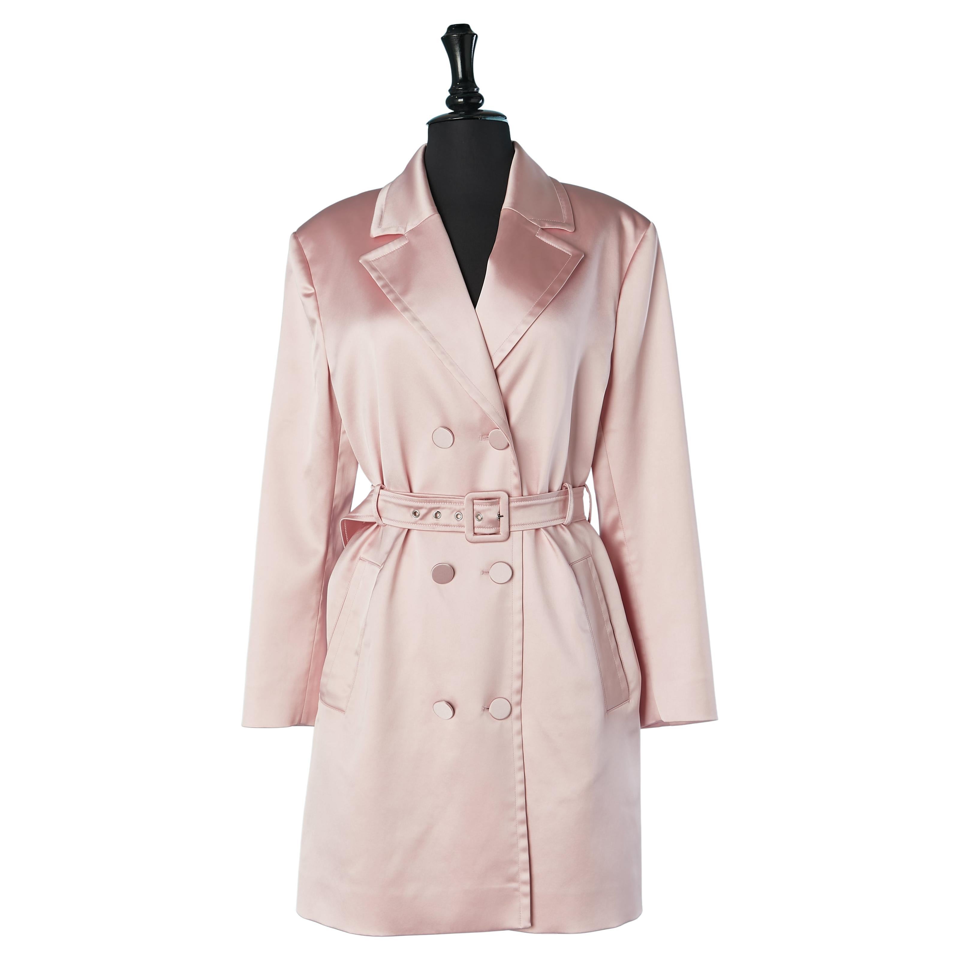 Pink satin double-breasted coat Boutique MOSCHINO For Sale