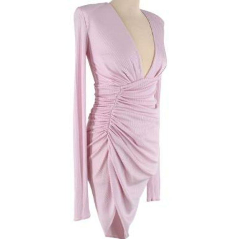 Pink Satin Striped Draped Mini Dress For Sale at 1stDibs