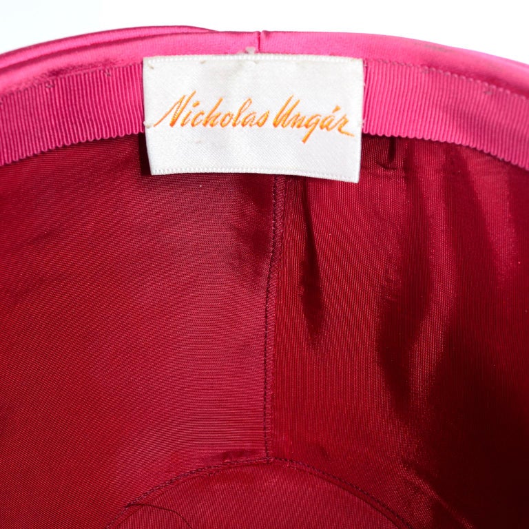 Pink Satin Structured Designer Vintage Statement Hat Nicholas Ungar Boutique For Sale 6