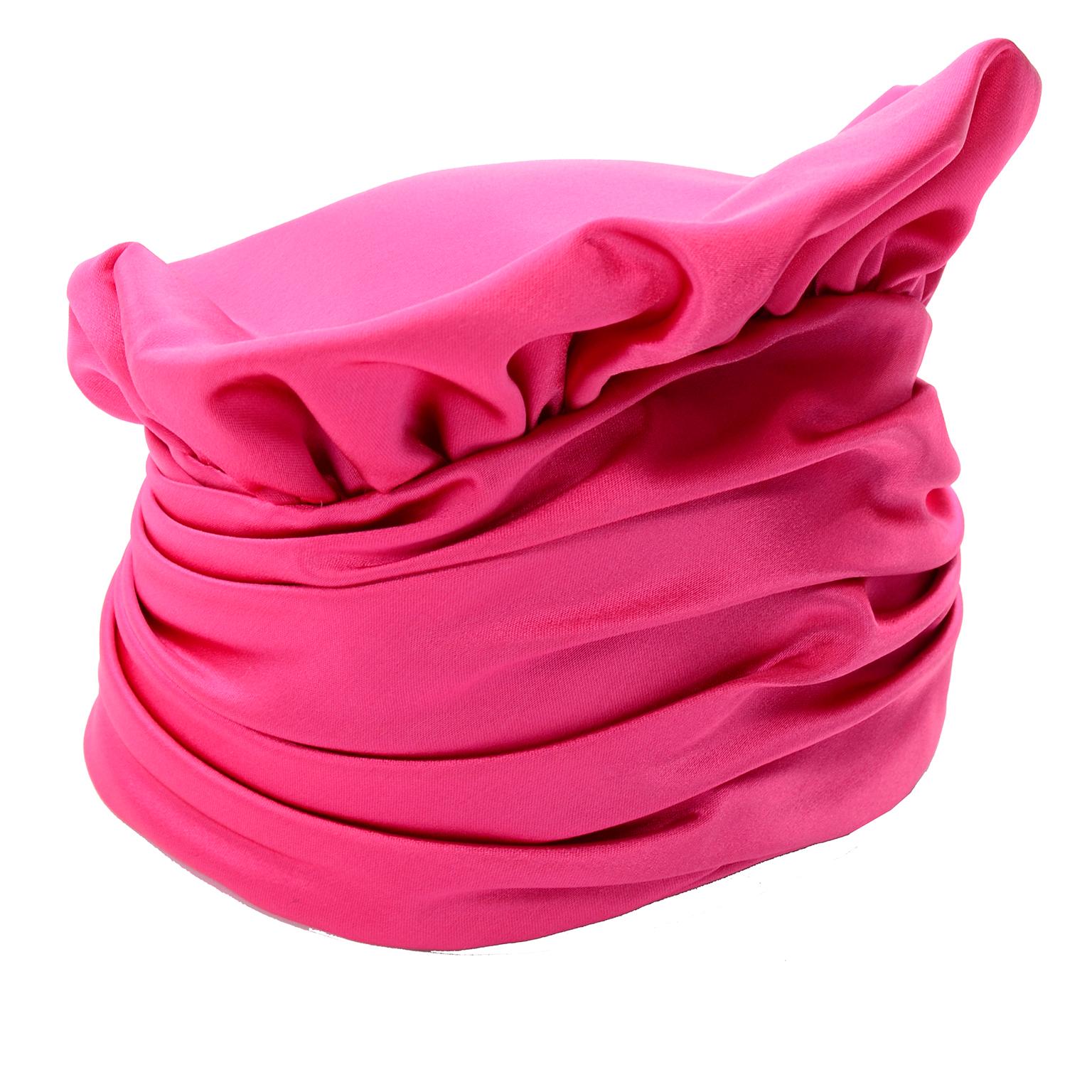 Women's Pink Satin Structured Designer Vintage Statement Hat Nicholas Ungar Boutique For Sale