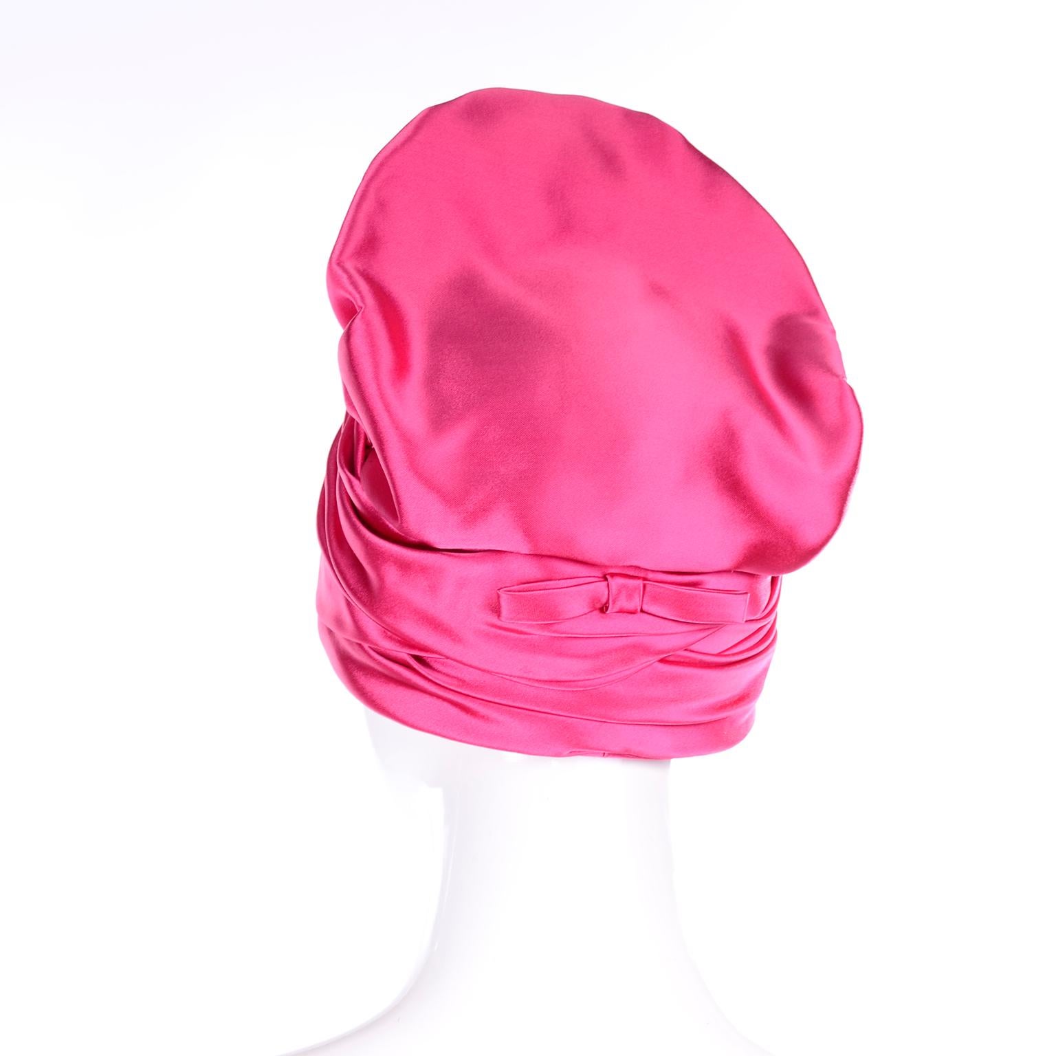 Pink Satin Structured Designer Vintage Statement Hat Nicholas Ungar Boutique For Sale 3