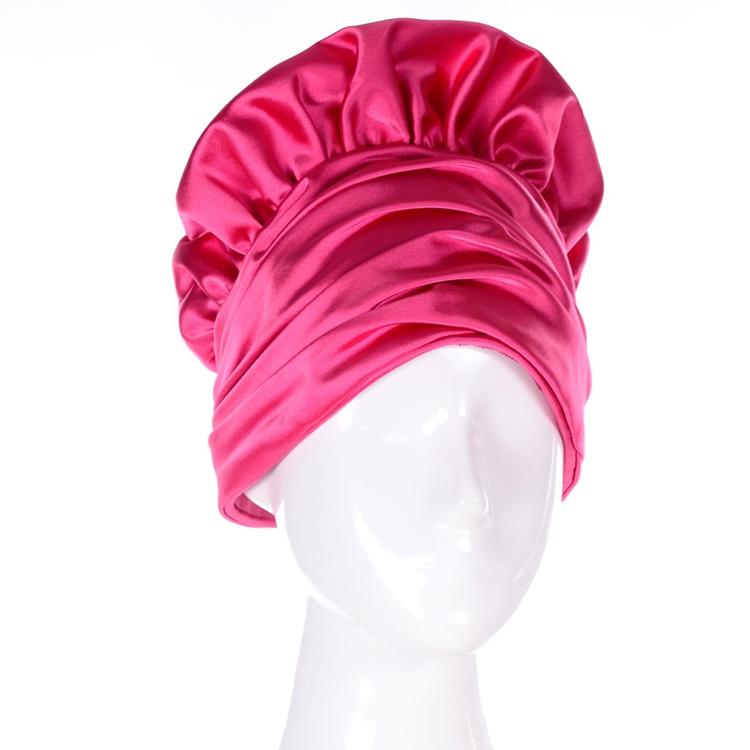 Pink Satin Structured Designer Vintage Statement Hat Nicholas Ungar Boutique For Sale 4