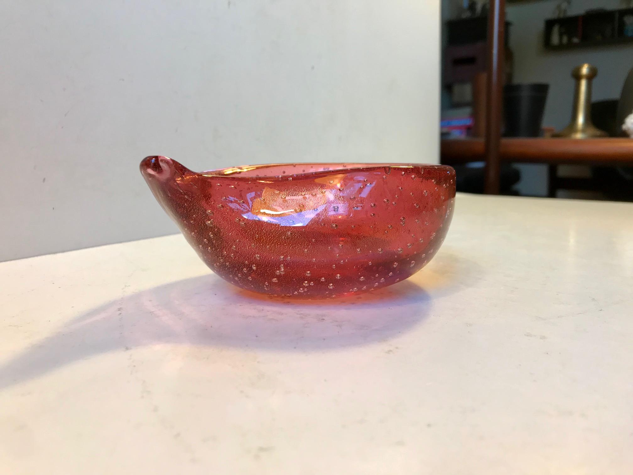 Italian Pink Seguso Murano Ashtray with Gold Dust, 1960s For Sale