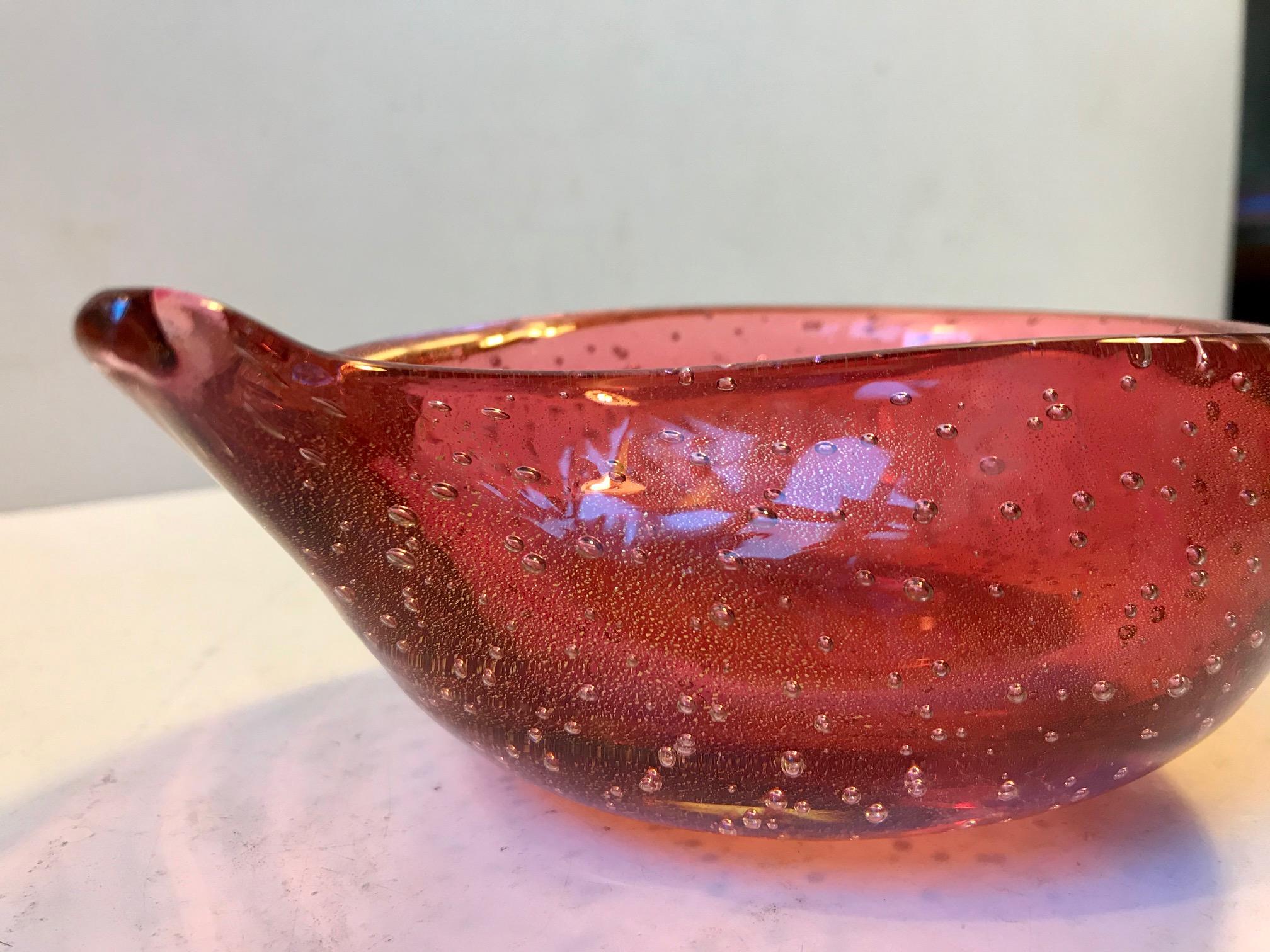 Art Glass Pink Seguso Murano Ashtray with Gold Dust, 1960s For Sale