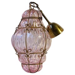 Pink Seguso Raspberry Pendant Lamp in Cage Murano Glass, 1950s