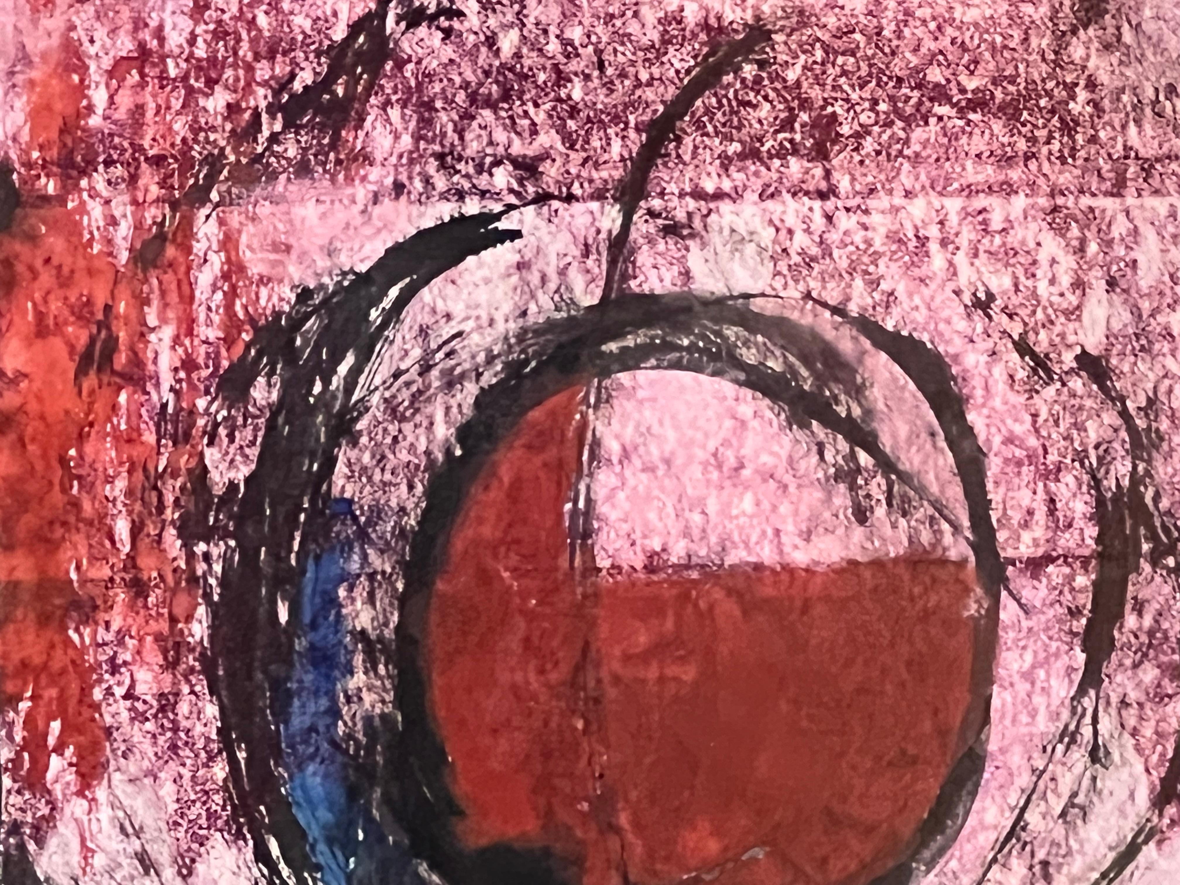 Moderne Aquarelle semi-abstraite rose - Nature morte du peintre français  France Cami en vente