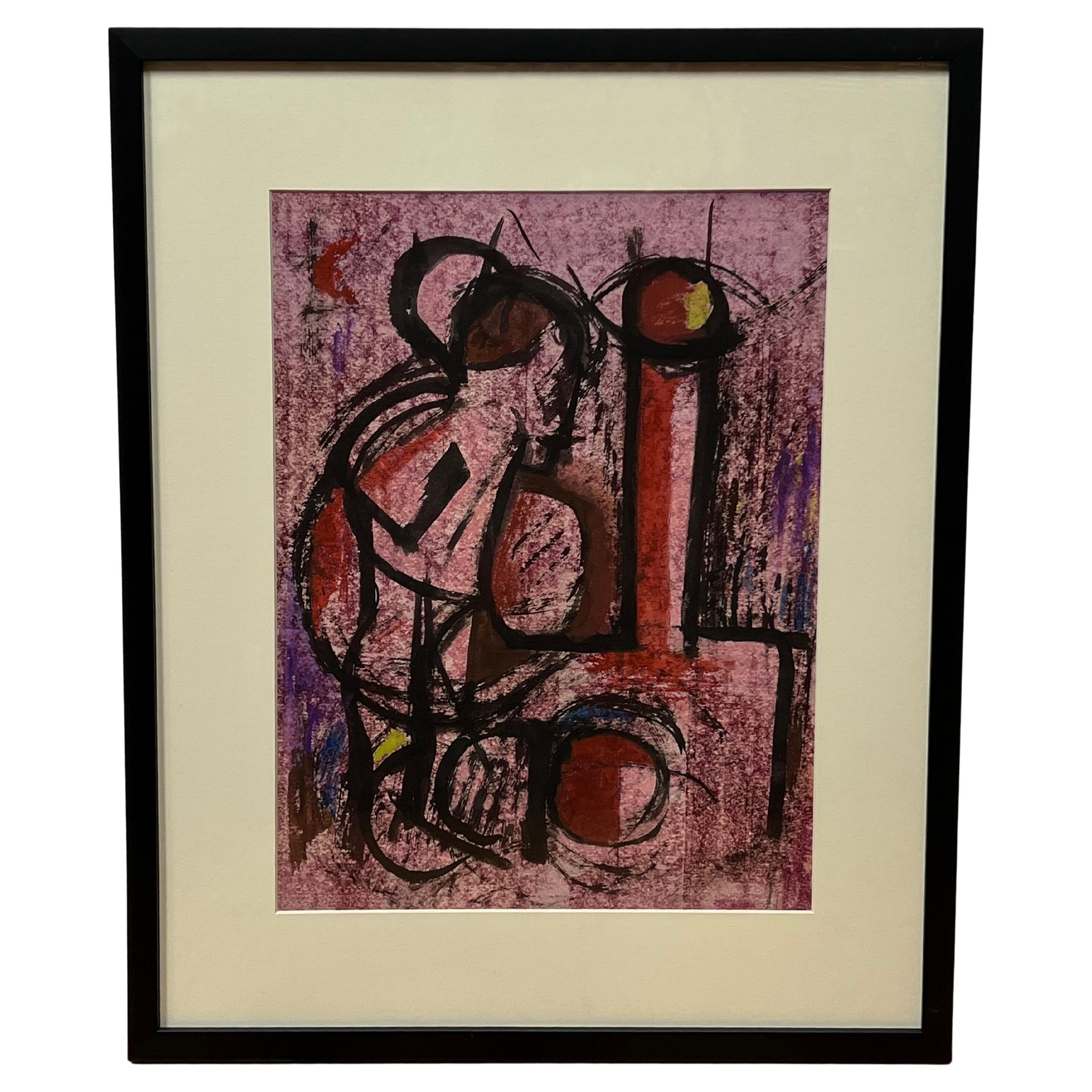 Pink Semi-Abstract Watercolor Still-Life by French Painter France Cami For Sale