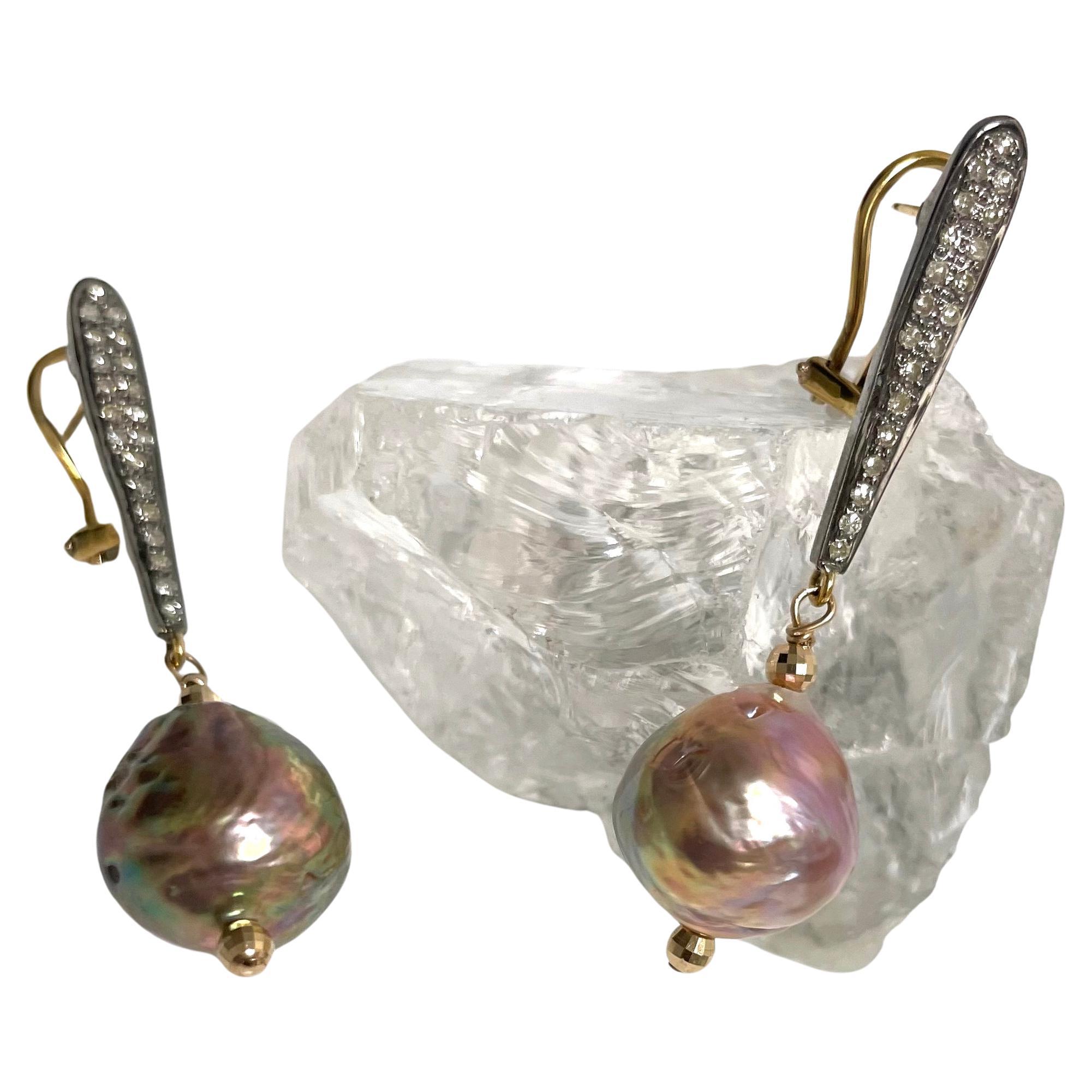 Rosa Semi-Baroque-Süßwasserperlen mit Pavé-Diamanten Paradizia-Ohrringe im Angebot 9