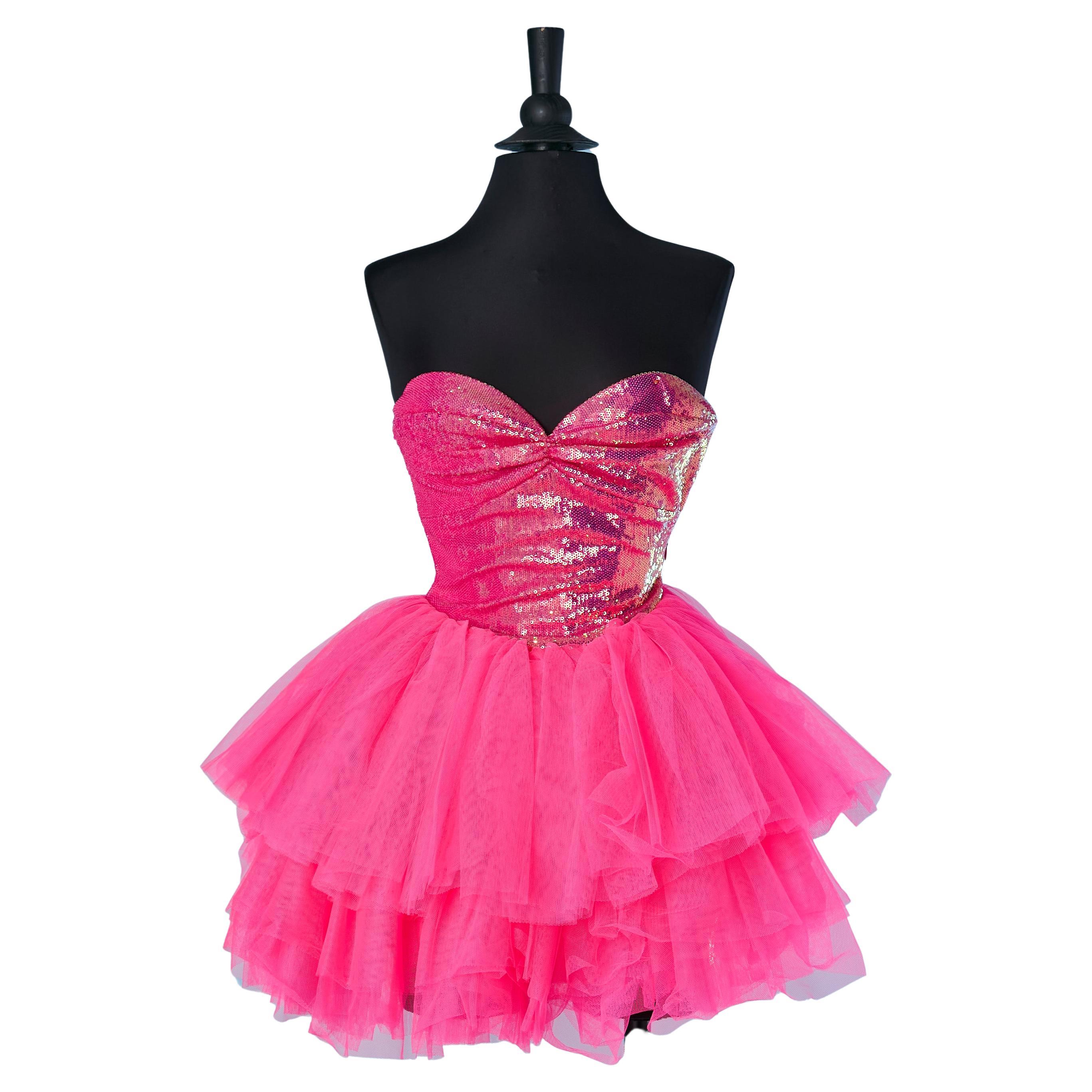 Abito bustier in paillettes rosa con sopragonna in tulle ALEXANDRE VAUTHIER SS 2023 in vendita