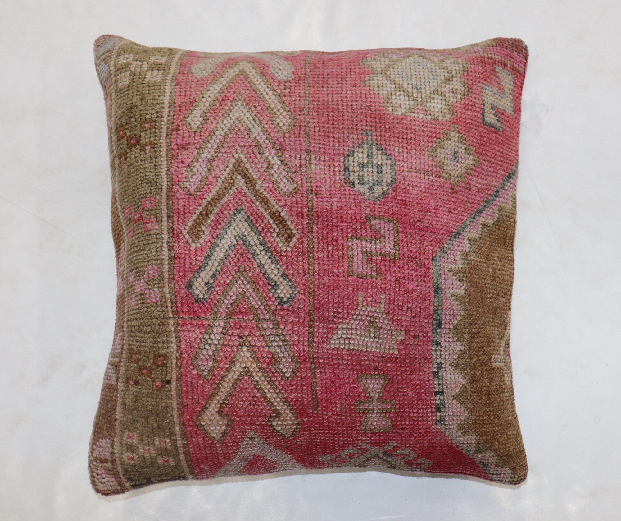 20th Century Pink Set of Geometric Vintage Turkish Wool Rug Pillows