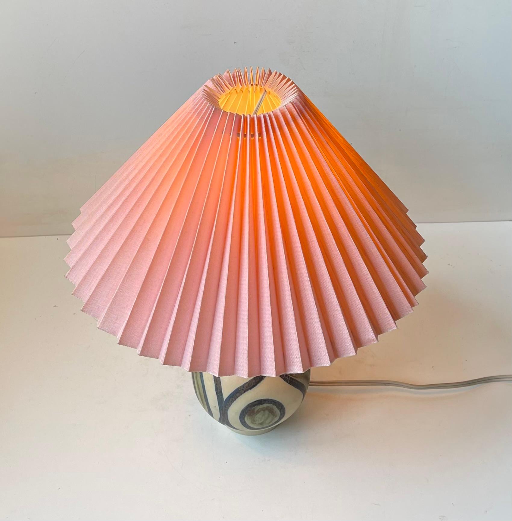 Late 20th Century Pink Shaded Scandinavian Modern Glazed Ceramic Table Lamp, 1970s For Sale