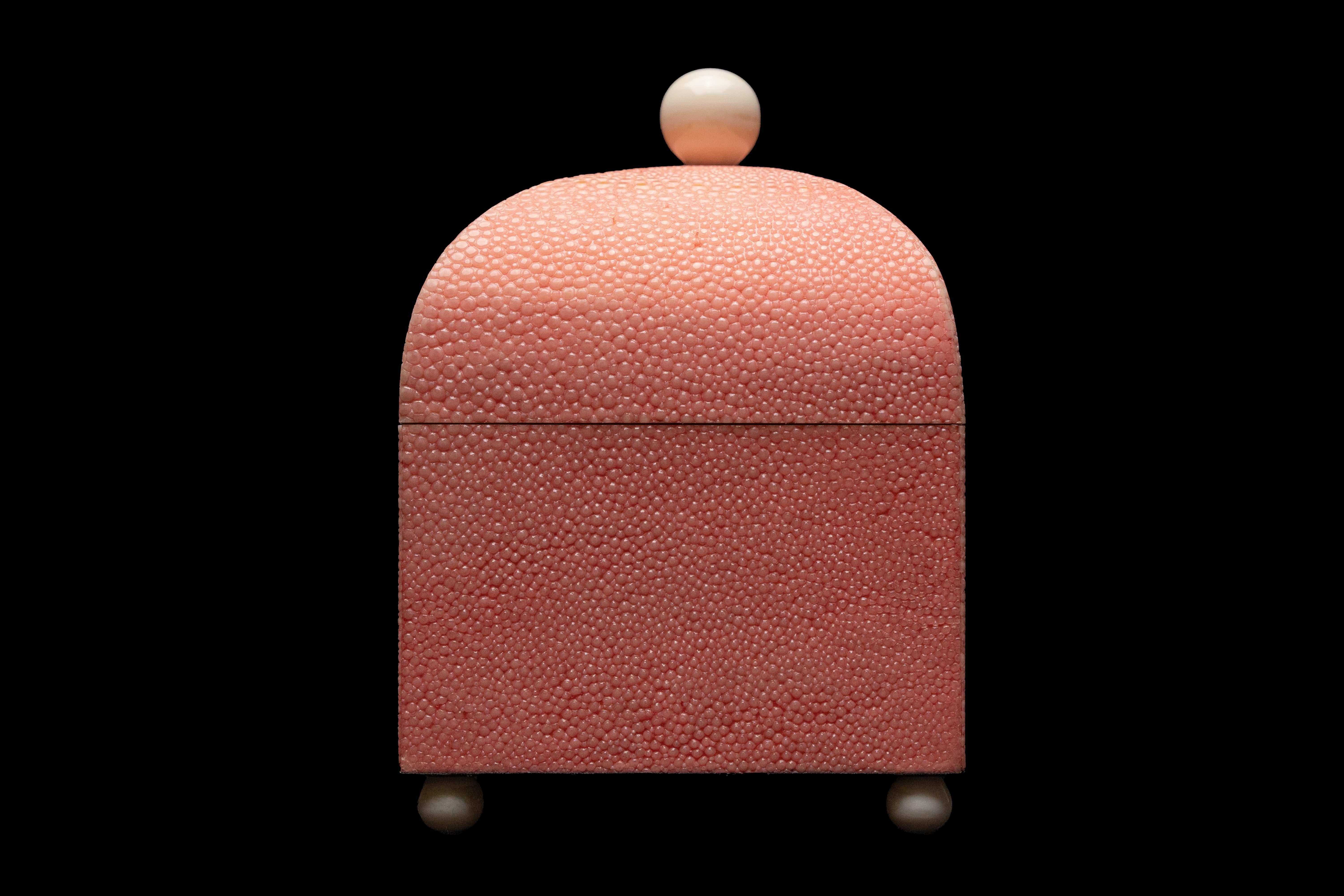 Pink Shagreen Box w/ Bone Top In New Condition In New York, NY