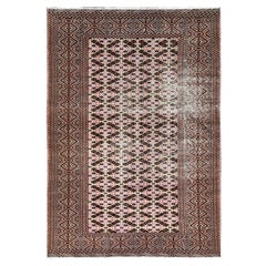 Pink Sheared Low Pure Wool Hand Knotted Worn Retro Persian Tourkaman Clean Rug