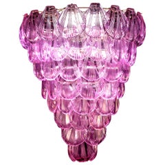 Pink Shell Murano Glass Huge Chandelier, 1980