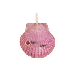 Pink Shell Pendant with Diamond and Red Garnet