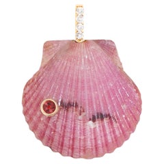 Pink Shell Pendant with Diamond and Red Garnet