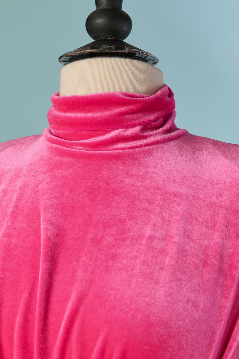 alexandre vauthier pink velvet dress One-shoulder ruched stretch-velvet mini dress - bright pink