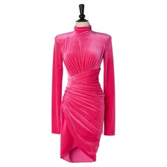 Pink short velvet turtle neck cocktail dress ALEXANDRE VAUTHIER FW 2023