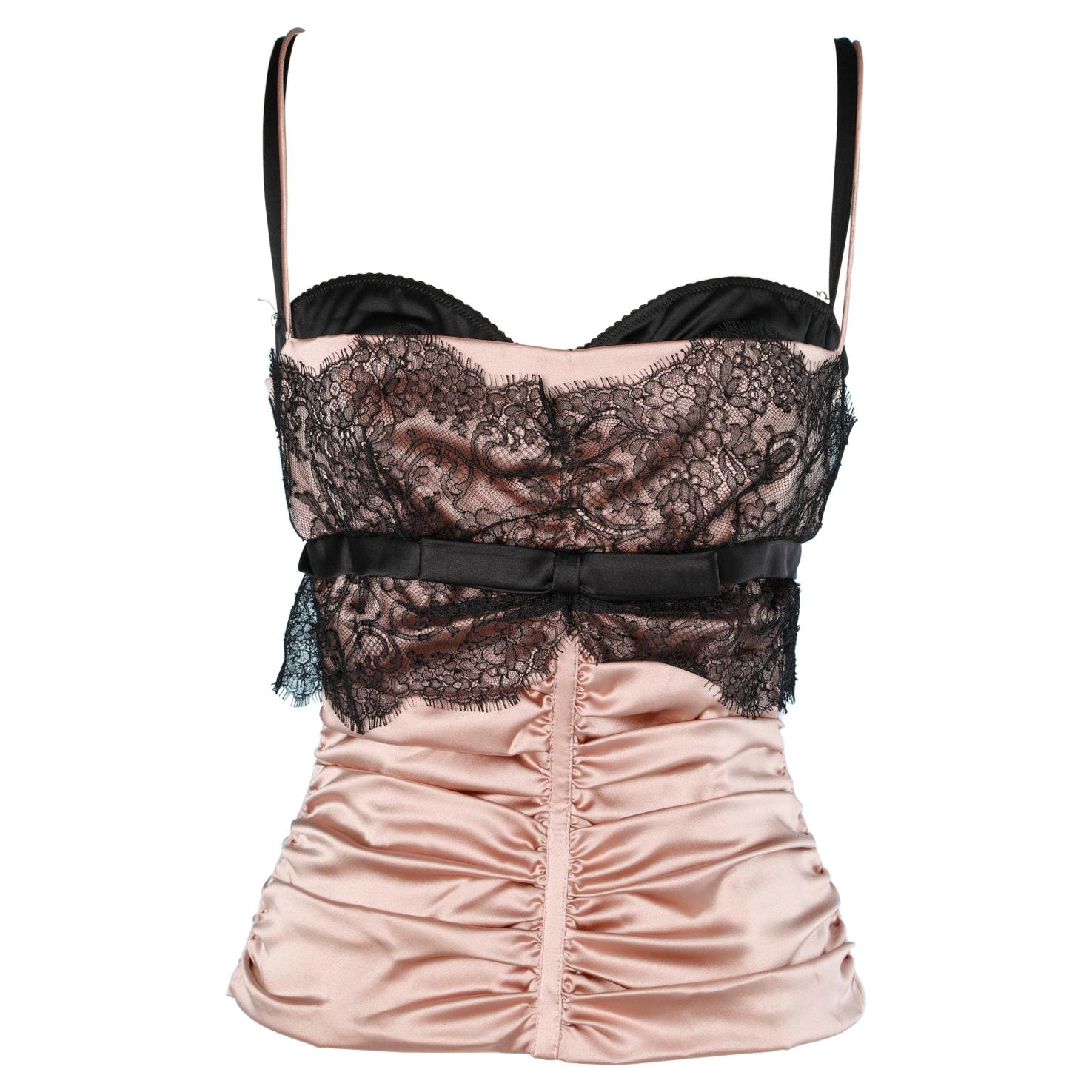 Pink silk and black lace bustier Dolce&Gabbana 
