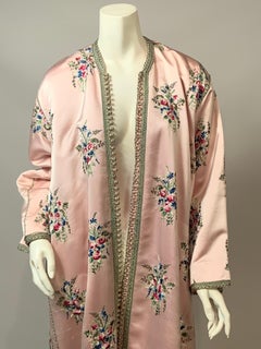 Pink Silk Caftan, Colorful Embroidered Bouquets