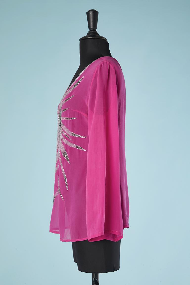 Pink silk chiffon blouse with embroideries Gai Mattiolo Couture  For Sale 1