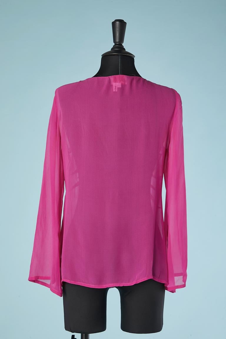 Pink silk chiffon blouse with embroideries Gai Mattiolo Couture  For Sale 2