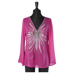 Pink silk chiffon blouse with embroideries Gai Mattiolo Couture 