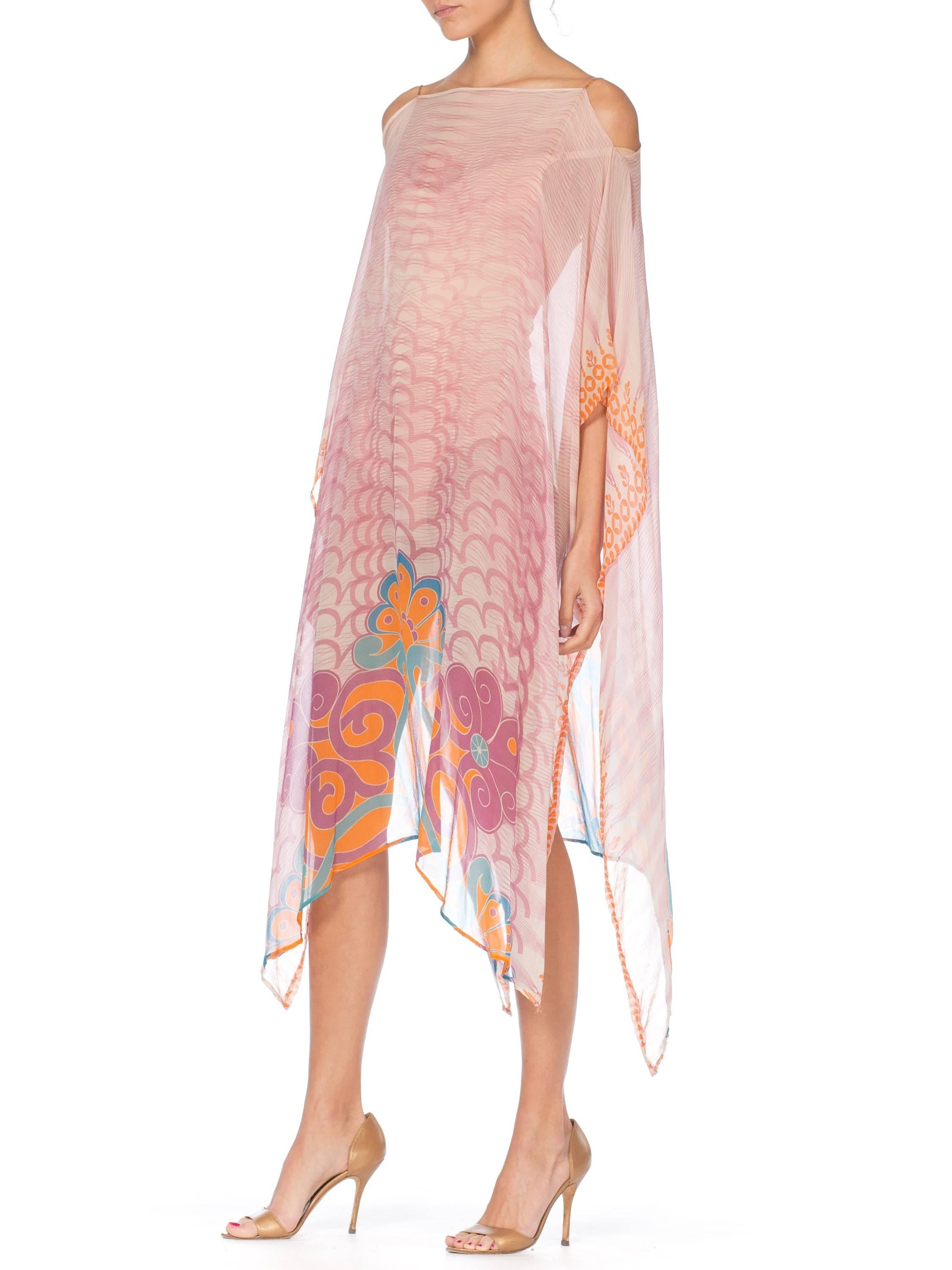 Pink Silk Chiffon Kaftan With Chain Detail by Morphew In Excellent Condition In New York, NY