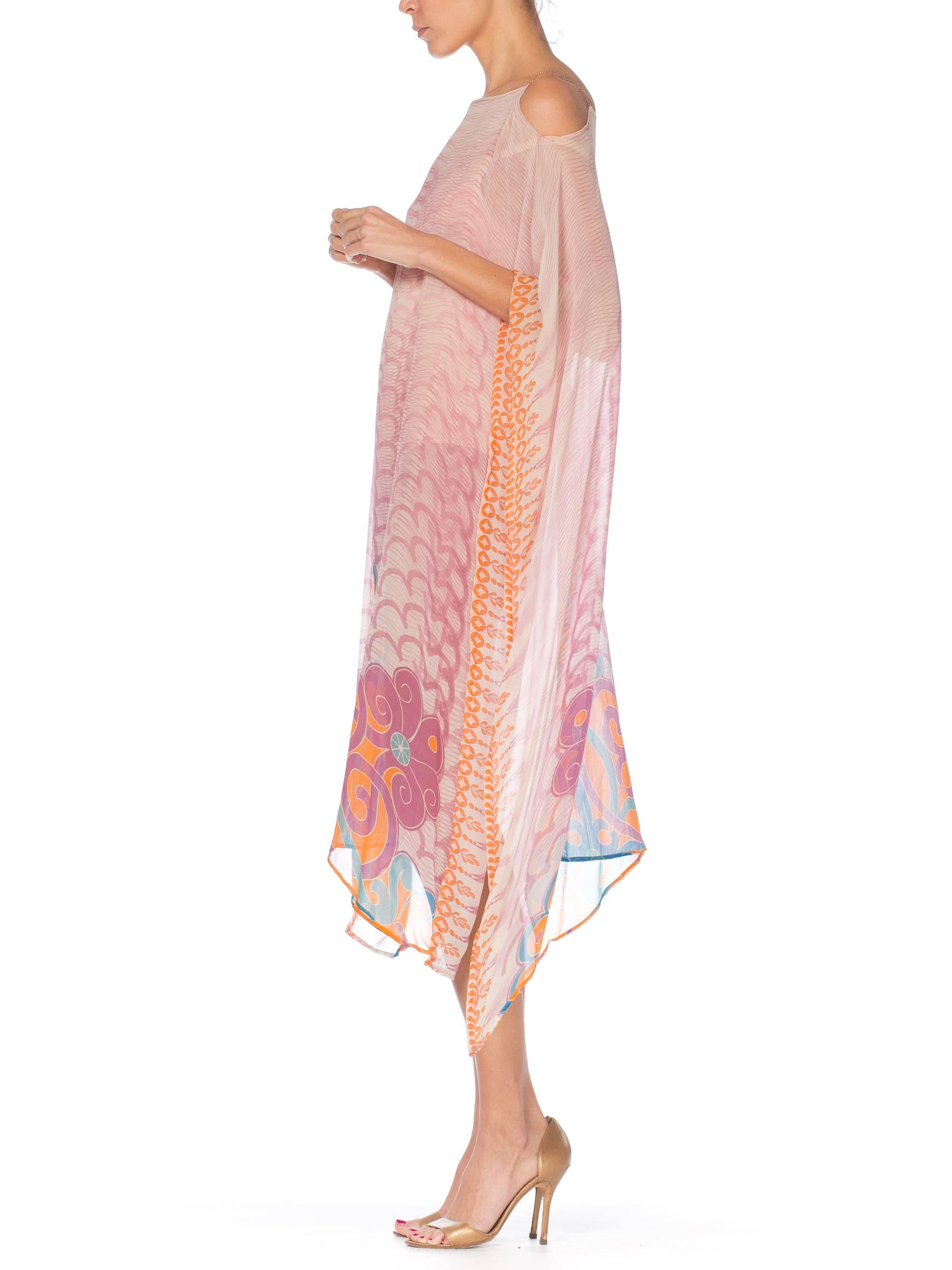 Women's Pink Silk Chiffon Kaftan With Chain Detail by Morphew