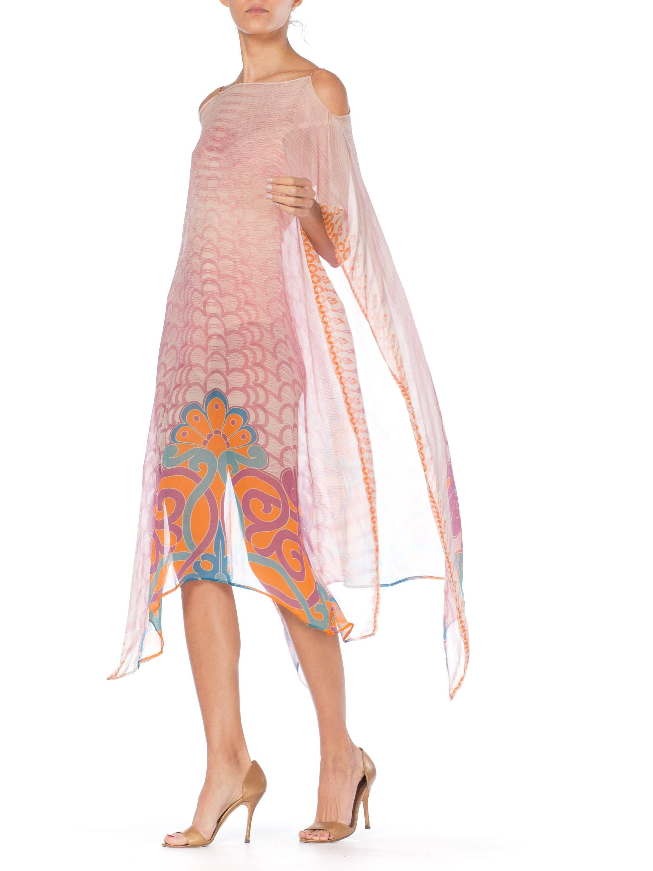Pink Silk Chiffon Kaftan With Chain Detail by Morphew 2