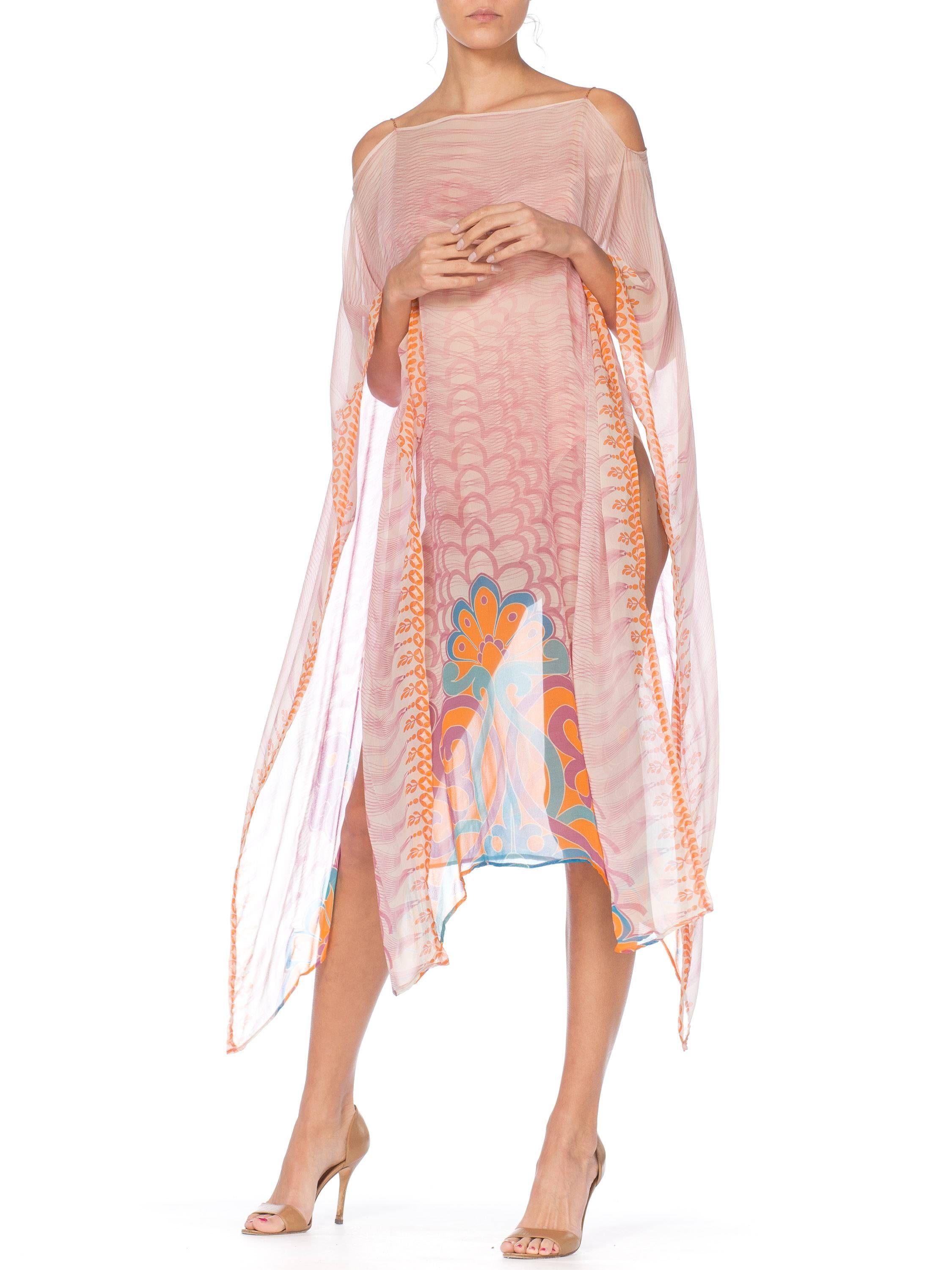 Pink Silk Chiffon Kaftan With Chain Detail by Morphew 3