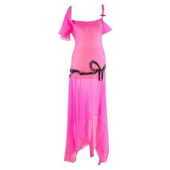 Pink Silk Chiffon Sheer Bias Cut Gown