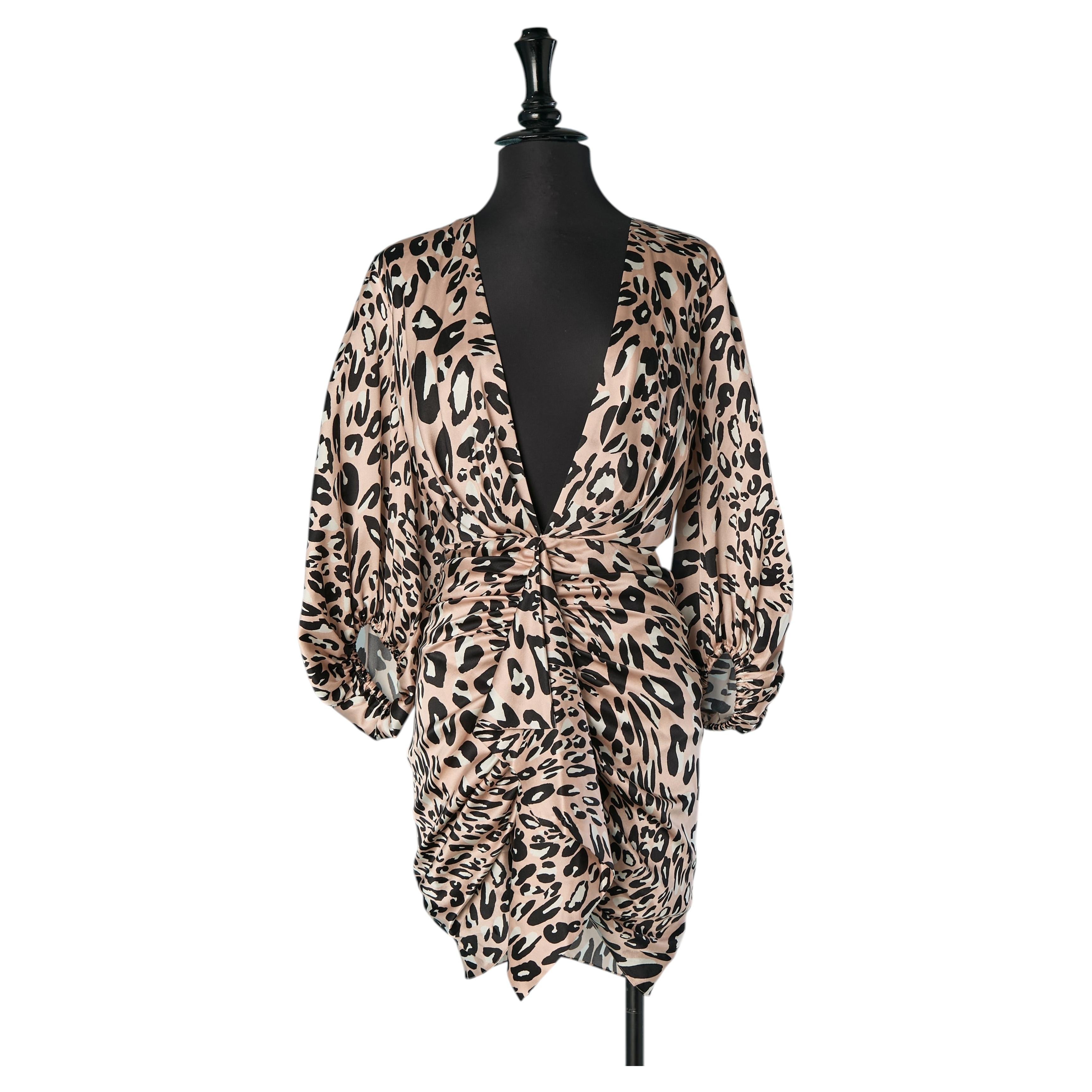 Pink silk cocktail dress with animal print ALEXANDRE VAUTHIER For Sale