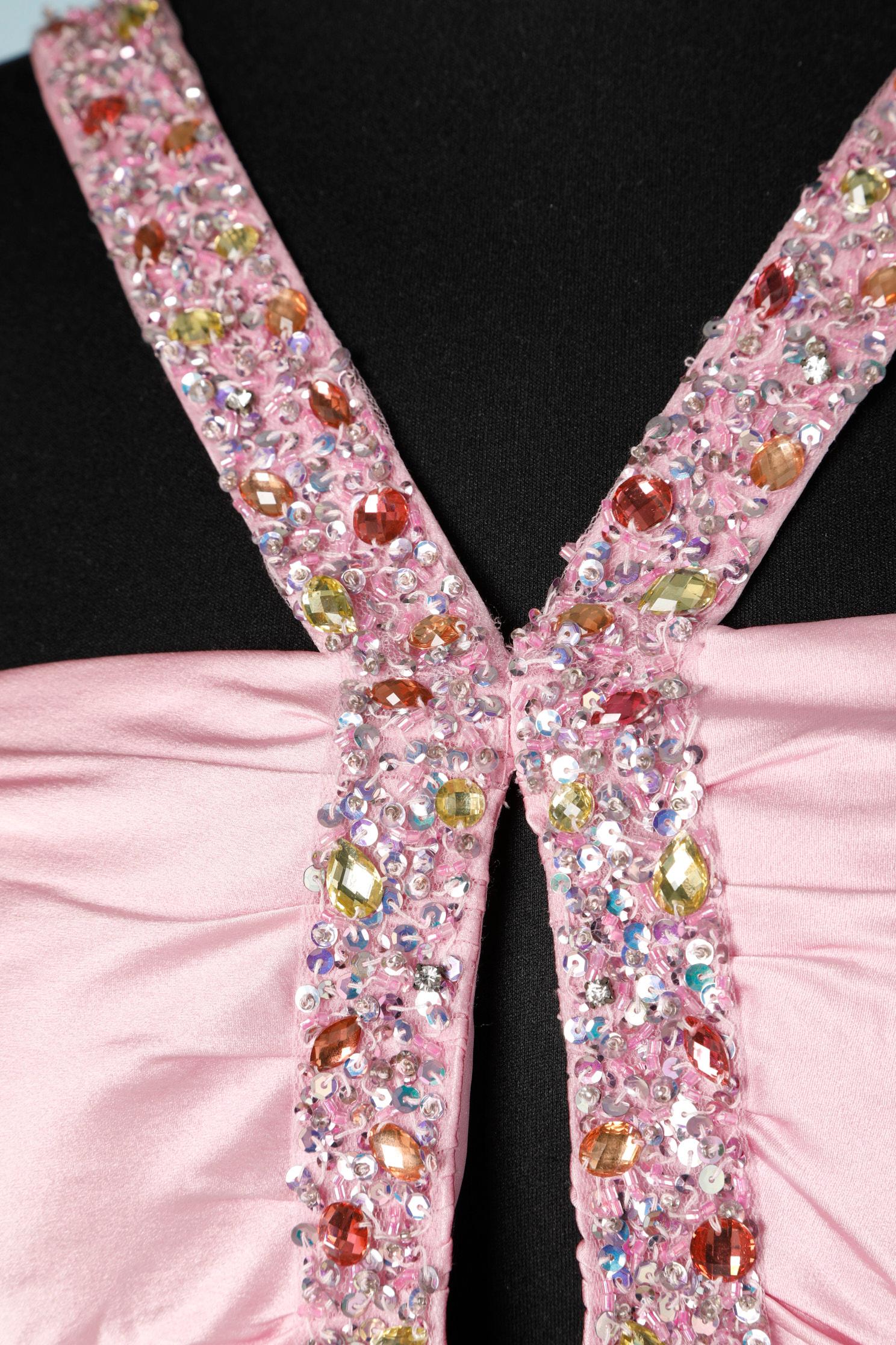 Beige Pink silk embroidered cocktail dress