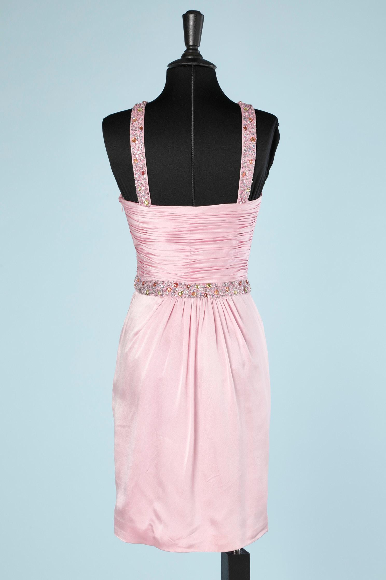 Pink silk embroidered cocktail dress 1