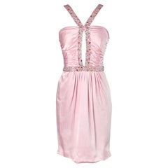 Pink silk embroidered cocktail dress