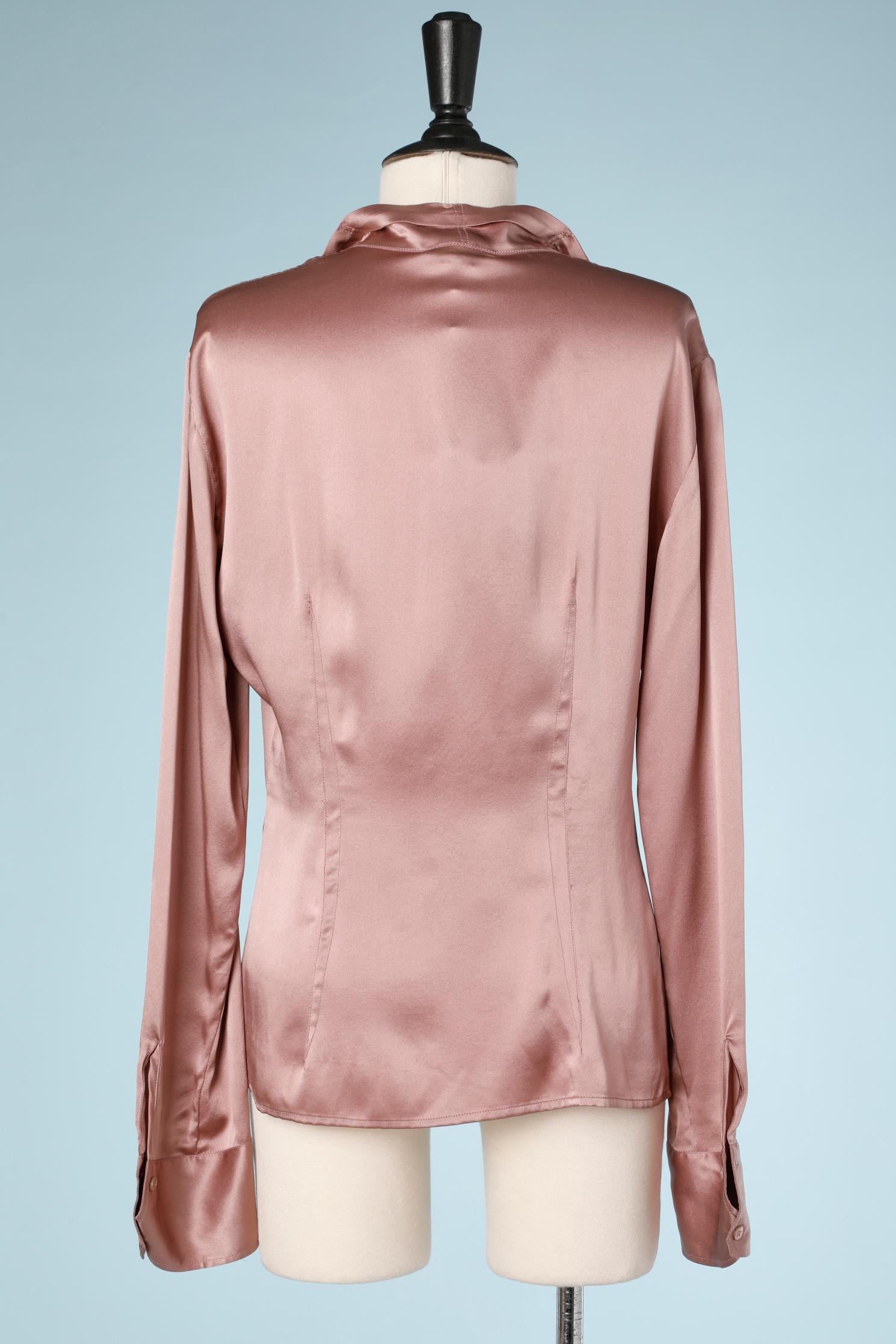 Pink silk ruffled shirt with sequins embroidered Roberto Cavalli In New Condition For Sale In Saint-Ouen-Sur-Seine, FR