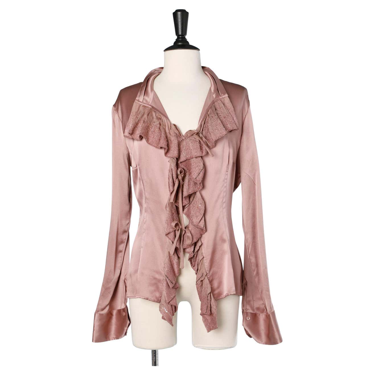 Pink silk ruffled shirt with sequins embroidered Roberto Cavalli For ...