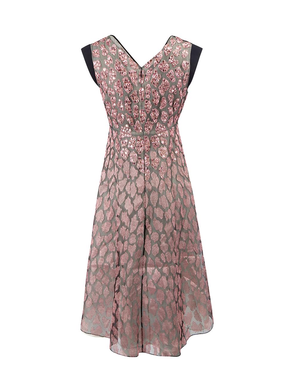 Christian Dior Pink Silk Sequin Embellished Sleeveless Knee Length Dress Size M In Good Condition For Sale In London, GB