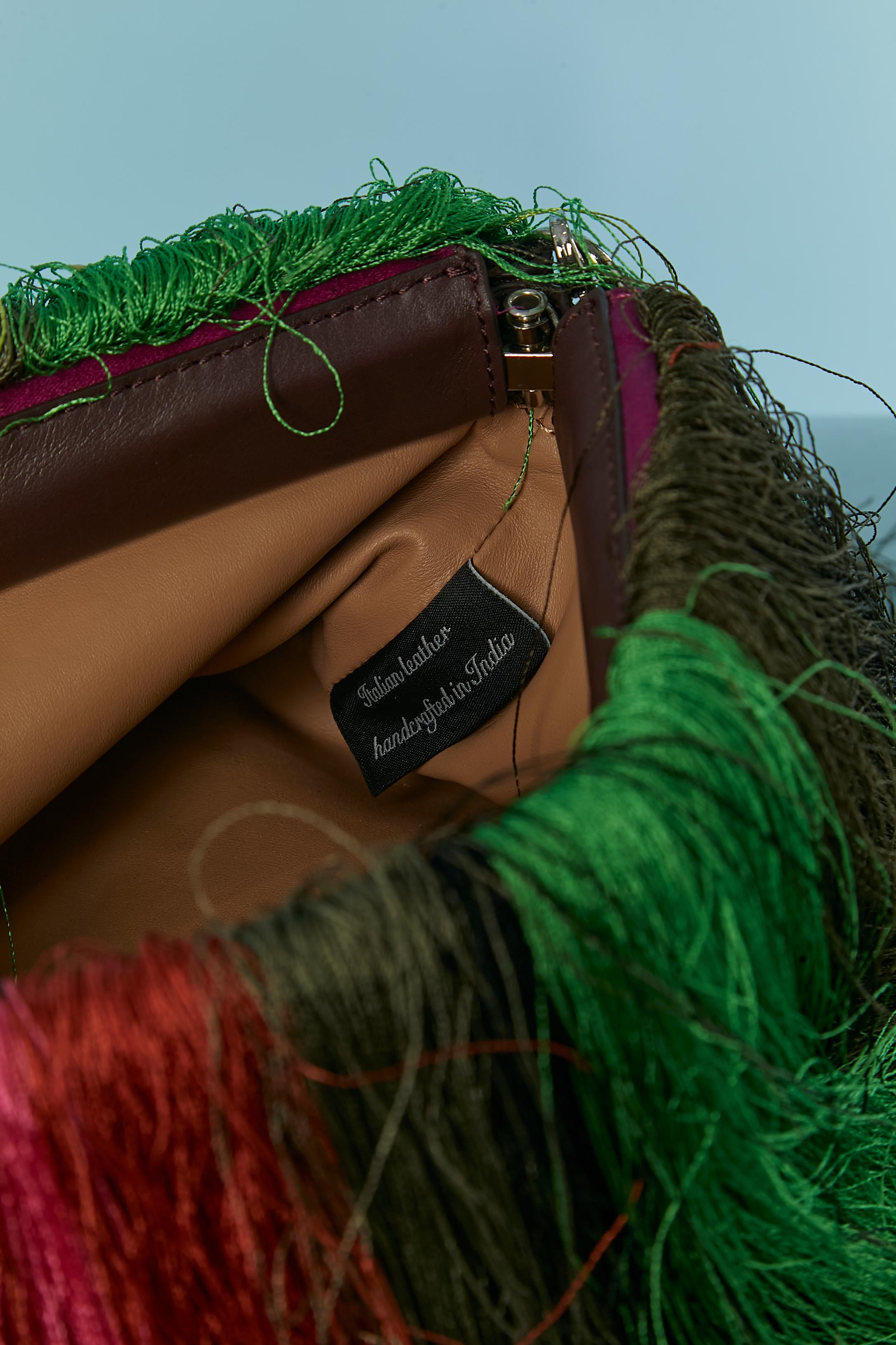 Pink silk shoulder bag with silk multicolor fringes Dries Van Noten For Sale 5