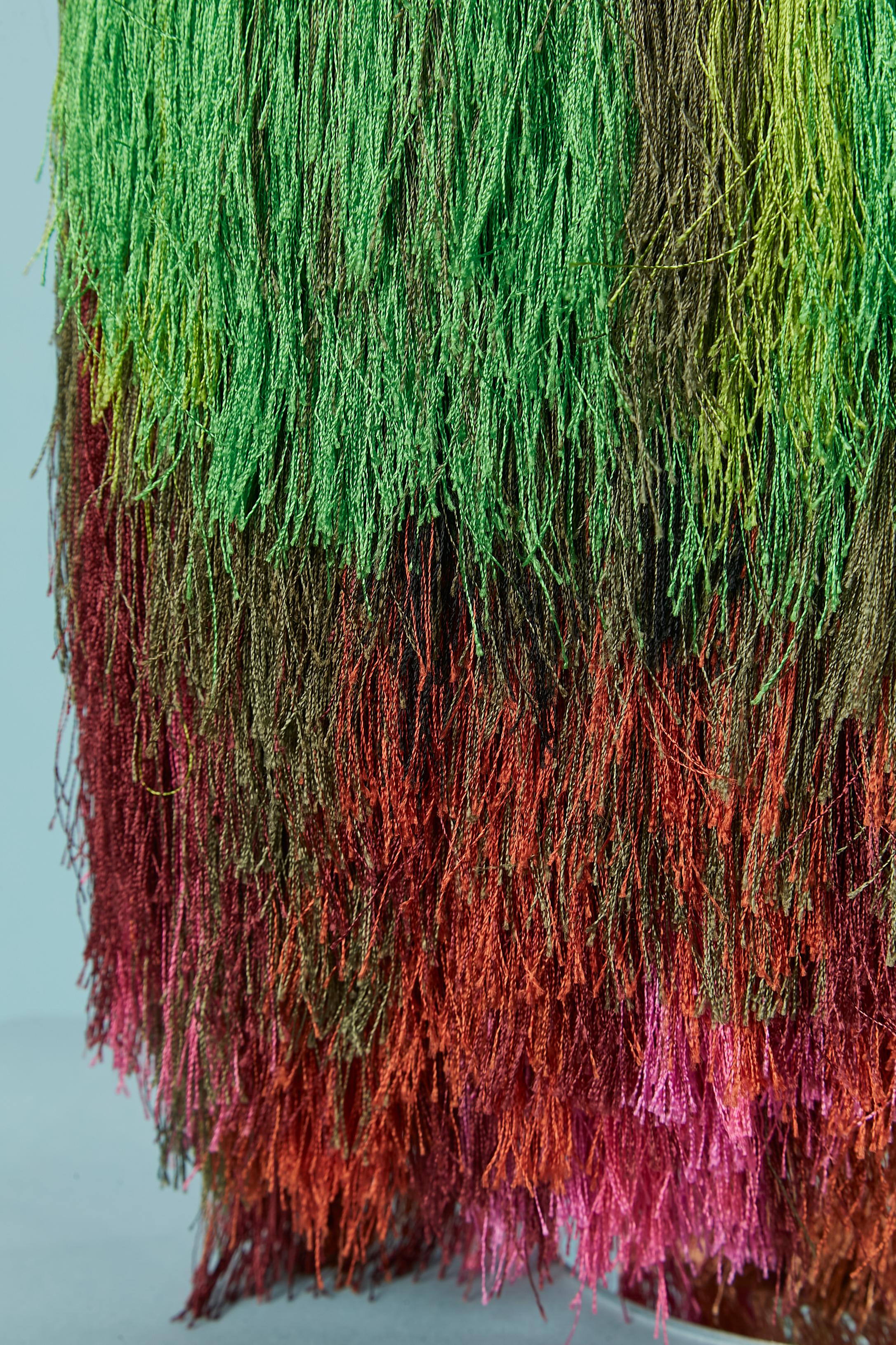 Black Pink silk shoulder bag with silk multicolor fringes Dries Van Noten For Sale