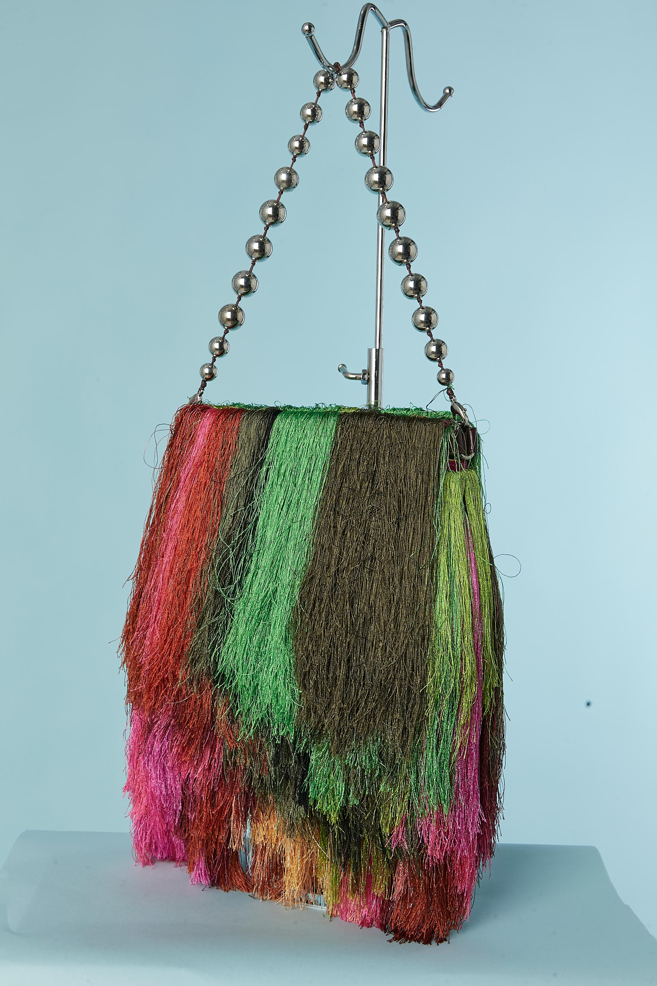 Pink silk shoulder bag with silk multicolor fringes Dries Van Noten In Excellent Condition For Sale In Saint-Ouen-Sur-Seine, FR