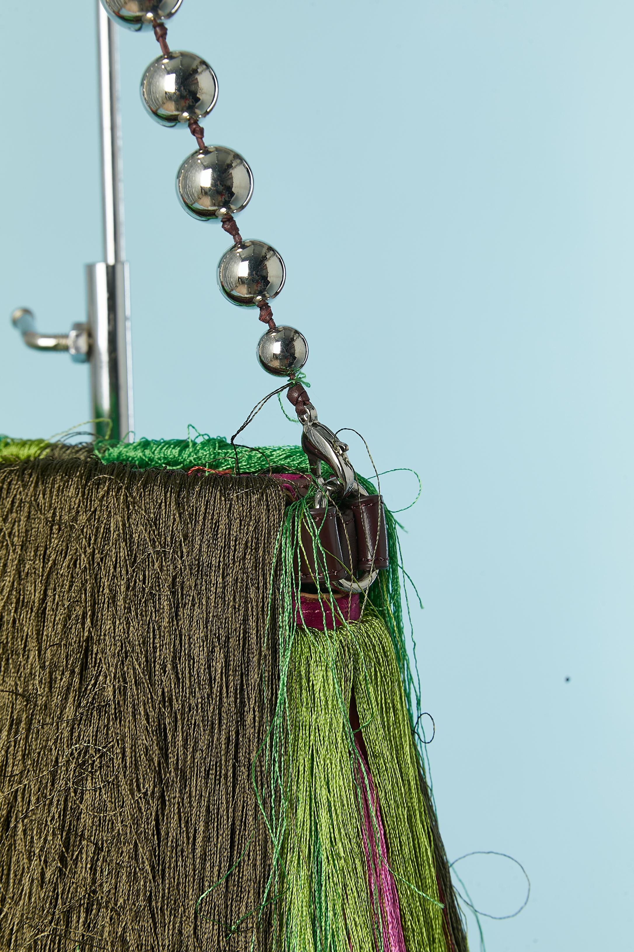 Women's Pink silk shoulder bag with silk multicolor fringes Dries Van Noten For Sale