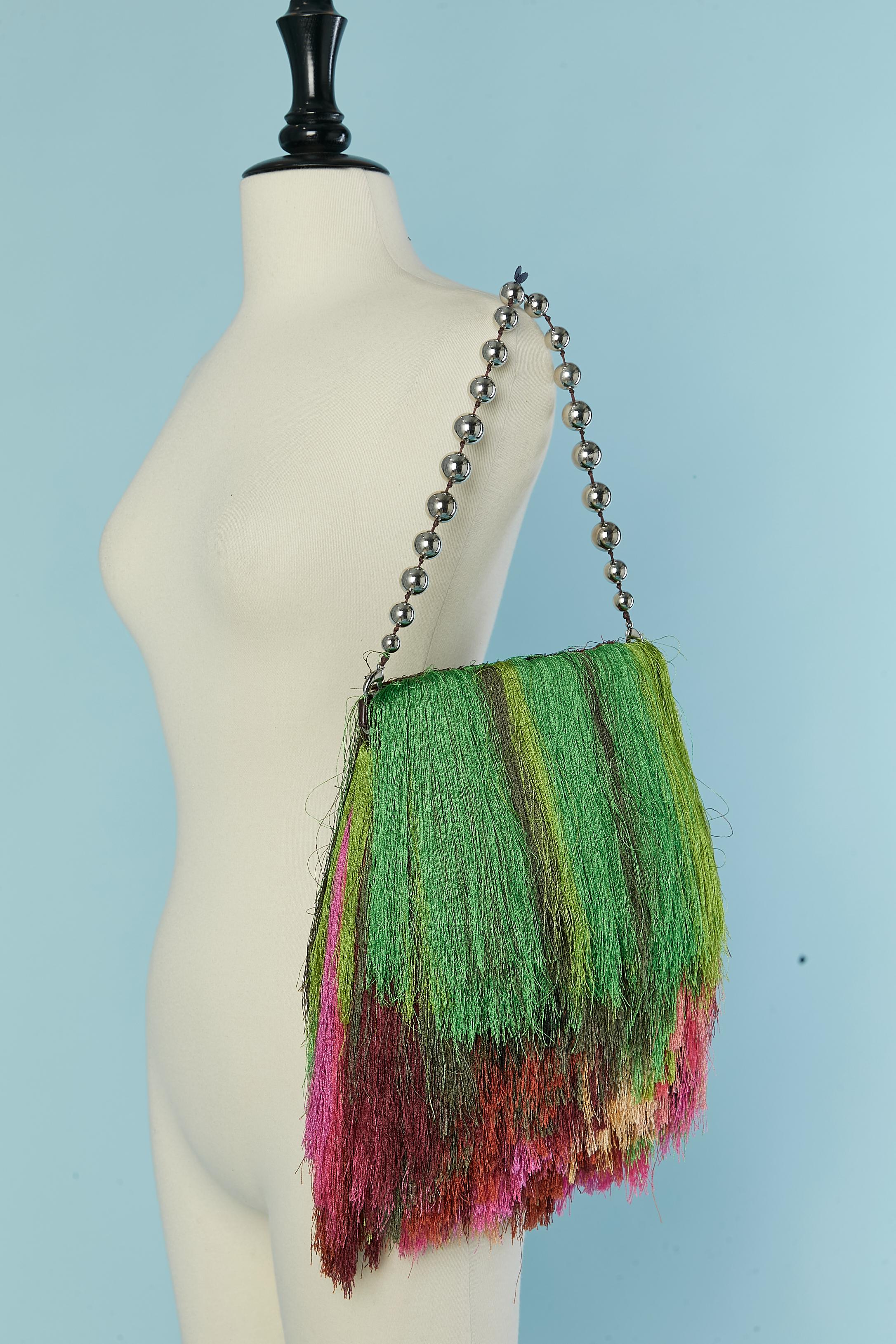 Pink silk shoulder bag with silk multicolor fringes Dries Van Noten For Sale 2