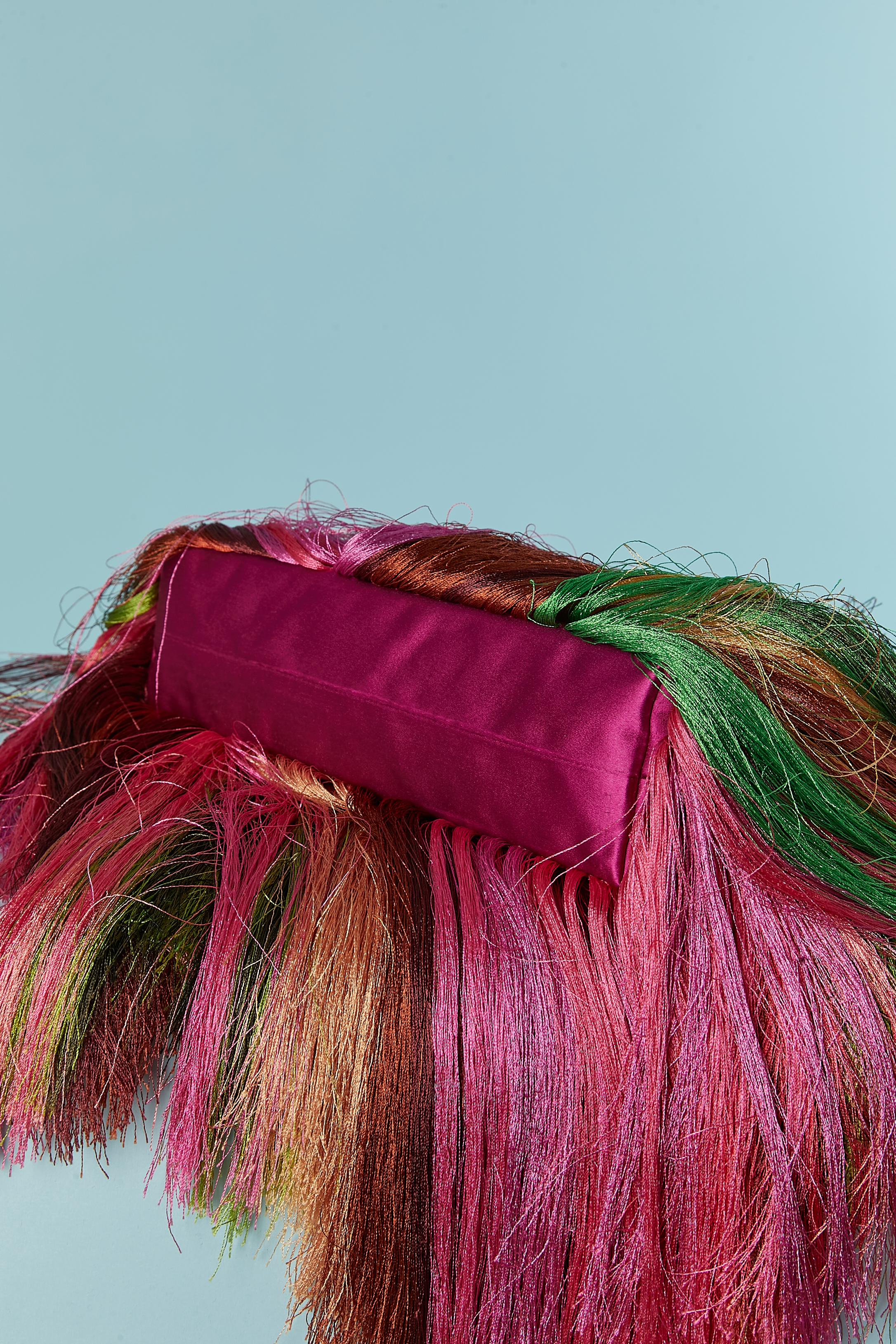 Pink silk shoulder bag with silk multicolor fringes Dries Van Noten For Sale 3