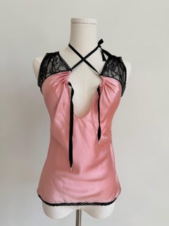 Pink Silk Tank with Black Lace Sleeves